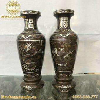 ĐÔI LỌ HOA  ĐỒNG ĐỎ CAO 42CM KHẢM NGŨ SẮC