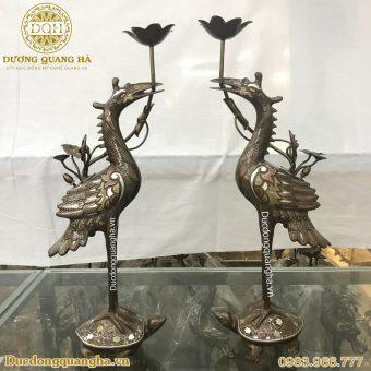 HẠC ĐỒNG ĐỎ CAO 50CM KHẢM NGŨ SẮC