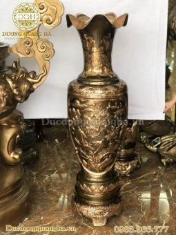 ĐÔI LỌ LỘC BÌNH ĐỒNG ĐỎ CẠO MÀU HOA VĂN ĐÚC NỔI 1M20