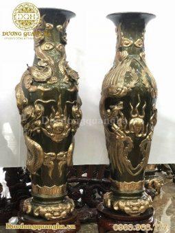 ĐÔI LỌ RỒNG PHƯỢNG ĐÚC NỔI ĐỒNG ĐỎ 1M20