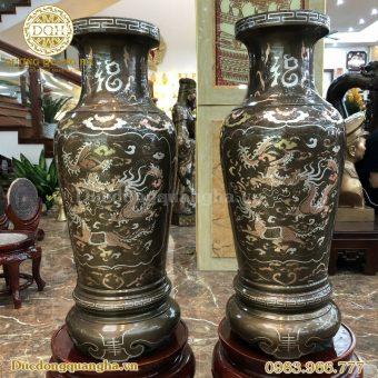 LỌ HOA ĐỒNG ĐỎ KHẢM TAM KHÍ CAO 90CM