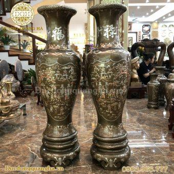 ĐÔI LỌ LỘC BÌNH ĐỒNG ĐỎ 1M20 KHẢM TAM KHÍ