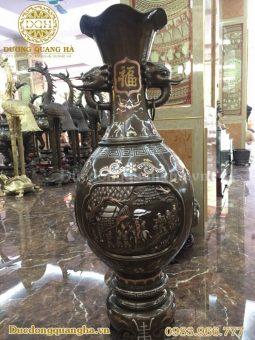 LỌ LỤC BÌNH ĐỒNG ĐỎ KHẢM TAM KHÍ 1 CHỮ VÀNG CAO 1M50