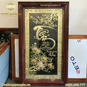 TRANH CHỮ TÂM THƯ PHÁP ĐỒNG VÀNG 1M25X70