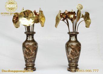 LỌ HOA ĐỒNG ĐỎ KHẢM TAM KHÍ CAO 42CM