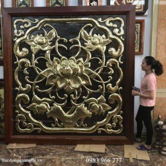 TRANH HOA SEN KHUNG GỖ GỤ KT 3M30X3M40 HÀNG ĐẶT CỦA KHÁCH