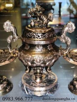 ĐỈNH THỜ ĐỒNG ĐỎ CAO 60CM RỒNG NỔI CẠO MÀU