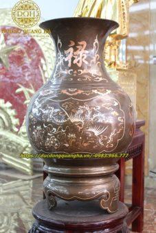 LỌ HOA CỦ TỎI CAO 80CM ĐỒNG ĐỎ KHẢM TAM KHÍ