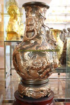 LỌ LỘC BÌNH BẰNG ĐỒNG ĐỎ RỒNG NỔI CAO 80CM