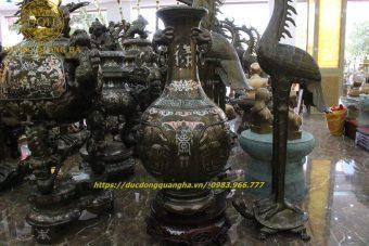 LỌ LỘC BÌNH KHẢM TAM KHÍ BẰNG ĐỒNG ĐỎ CAO 1M15