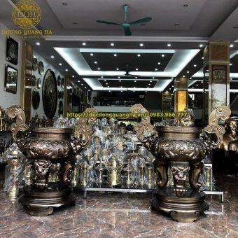 LƯ HƯƠNG BẰNG ĐỒNG ĐỎ MÀU HUN GIẢ CỔ CAO 1M2 ĐỂ NGOÀI TRỜI