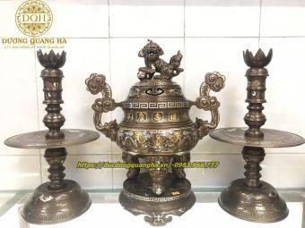 BỘ TAM SỰ CAO 60CM BẰNG ĐỒNG ĐỎ KHẢM NGŨ SẮC