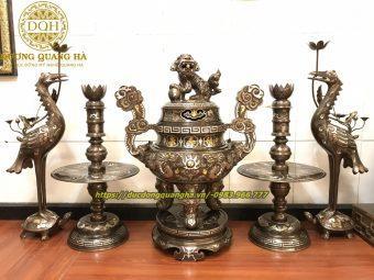 BỘ NGŨ SỰ CAO 60CM ĐỒNG ĐỎ KHẢM NGŨ SẮC