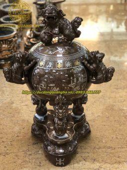 ĐỈNH CẦU BẰNG ĐỒNG ĐỎ KHẢM NGŨ SẮC CAO 90CM