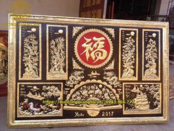 TRANH TỨ QUÝ-THUẬN BUỒM-MÃ ĐÁO KHUNG ĐỒNG 2MX1M4