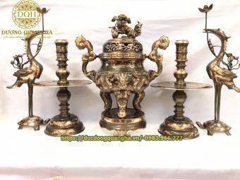 BỘ NGŨ SỰ ĐỒNG ĐỎ CẠO MÀU RỒNG NỔI CAO 70CM