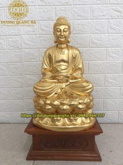 TƯỢNG PHẬT A DI ĐÀ BẰNG ĐỒNG ĐỎ DÁT VÀNG CAO 48CM