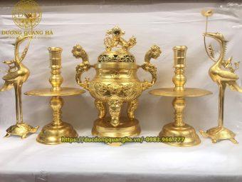 BỘ NGŨ SỰ ĐỒNG ĐỎ DÁT VÀNG 9999 CAO 60CM