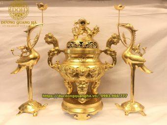 BỘ TAM SỰ ĐỒNG ĐỎ DÁT VÀNG 9999 CAO 60CM