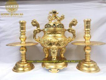 BỘ TAM SỰ ĐỒNG ĐỎ DÁT VÀNG 9999 CAO 60CM