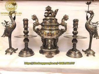 BỘ NGŨ SỰ CAO 60 CM ĐỒNG ĐỎ KHẢM NGŨ SẮC