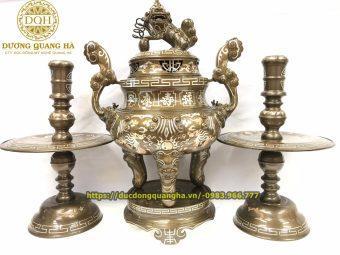 BỘ TAM SỰ ĐỒNG ĐỎ KHẢM TAM KHÍ CAO 60CM