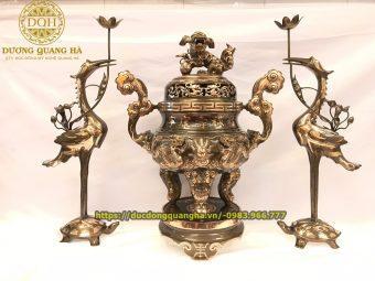 BỘ TAM SỰ ĐỒNG ĐỎ RỒNG NỔI LƯ CAO 70CM