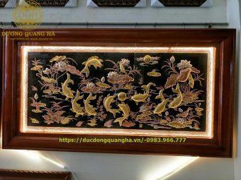 TRANH CỬU NGƯ VỌNG NGUYỆT MẠ TAM KHÍ 1m7x90