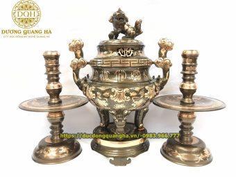 BỘ TAM SỰ BẰNG ĐỒNG ĐỎ CẠO MÀU CAO 60CM