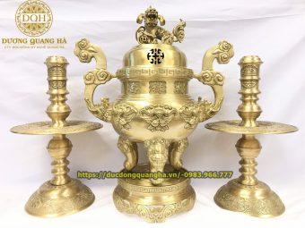 BỘ TAM SỰ TAI RƠI ĐỒNG VÀNG MẠ MỘC CAO 60CM