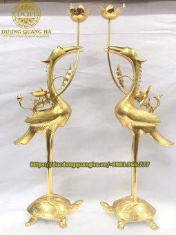 ĐÔI HẠC BẰNG ĐỒNG ĐỎ DÁT VÀNG 9999 CAO 60CM