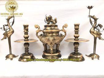 BỘ NGŨ SỰ ĐỒNG ĐỎ CẠO MÀU RỒNG NỔI CAO 50CM