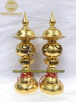 ĐÔI ĐÈN ĐỒNG ĐỎ DÁT VÀNG 9999 CAO 60CM