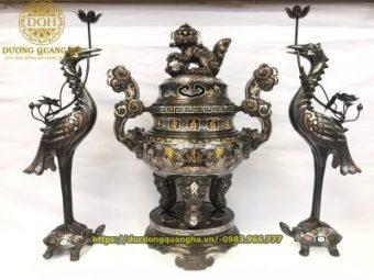 BỘ TAM SỰ ĐỒNG ĐỎ KHẢM NGŨ SẮC CAO 60CM