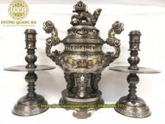 BỘ TAM SỰ ĐỒNG ĐỎ KHẢM NGŨ SẮC CAO 60CM