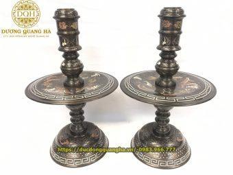 NẾN THỜ BẰNG ĐỒNG ĐỎ KHẢM NGŨ SẮC CAO 60CM