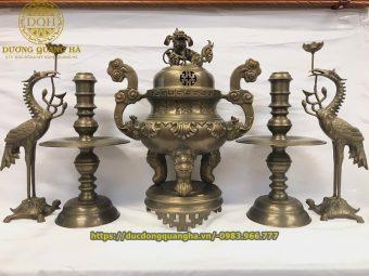 BỘ NGŨ SỰ SÒI CAO 65CM BẰNG ĐỒNG VÀNG HUN GIẢ CỔ