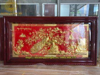 TRANH NGỌC ĐƯỜNG PHÚ QUÝ NỀN ĐỎ DÁT VÀNG 9999 1m7x90