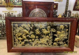 TRANH CỬU NGƯ VỌNG NGUYỆT DÁT VÀNG 9999