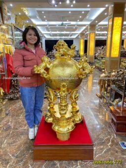 ĐỈNH CẦU ĐỒNG ĐỎ DÁT VÀNG 9999