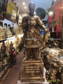 TƯỢNG TRẦN HƯNG ĐẠO ĐỒNG ĐỎ KHẢM NGŨ SẮC CAO 90CM