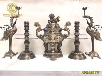 NGŨ SỰ 60CM ĐỒNG ĐỎ KHẢM NGŨ SẮC