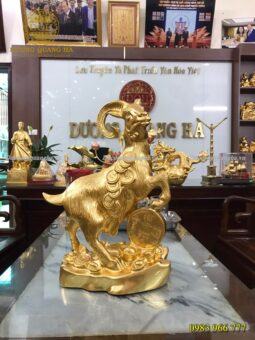 TƯỢNG DÊ ĐỒNG ĐỎ DÁT VÀNG 9999