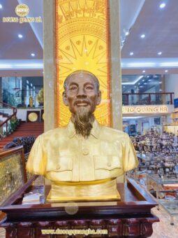 TƯỢNG BÁC HỒ BÁN THÂN ĐỒNG ĐỎ DÁT VÀNG 9999