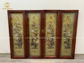 TRANH TỨ QUÝ NỀN VÀNG MẠ TAM KHÍ 