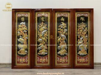 BỘ TRANH TỨ QUÝ ĐỒNG VÀNG MẠ TAM KHÍ VÀ DÁT VÀNG