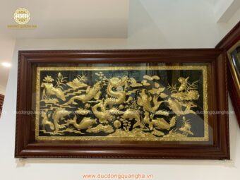 TRANH ĐỒNG CÁ CHÉP HÓA RỒNG DÁT VÀNG 9999