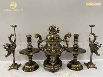 Bộ ngũ sự cao 45cm bằng đồng vàng hun 2 màu mới nhất !