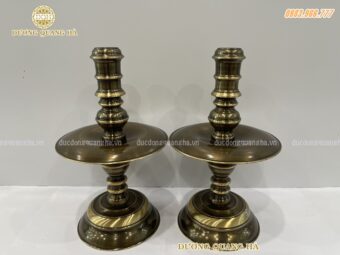 Đôi chân nến trơn 45 bằng đồng vàng hun 2 màu