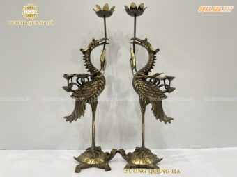 Cặp hạc thờ bằng đồng vàng hun cao 45cm